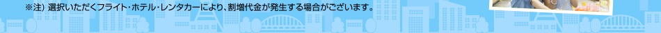 ※注) 選択いただくフライト・ホテル・レンタカーにより、割増代金が発生する場合がございます。