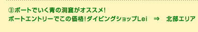 ③ボートでいく青の洞窟がオススメ！ボートエントリーでこの価格！ダイビングショップLei⇒北部エリア