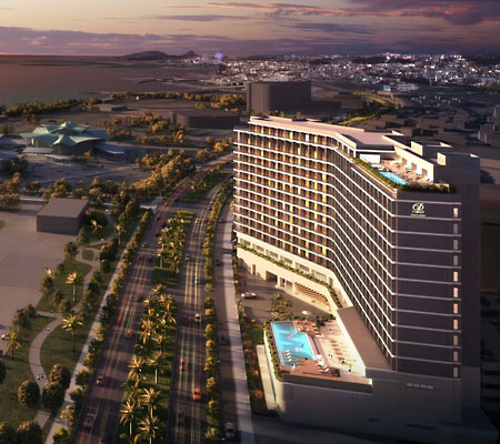2022年4月12日GRAND OPENING！宜野湾港マリーナ前、地上14階建て全室テラス付きのオーシャンビューリゾートホテル。