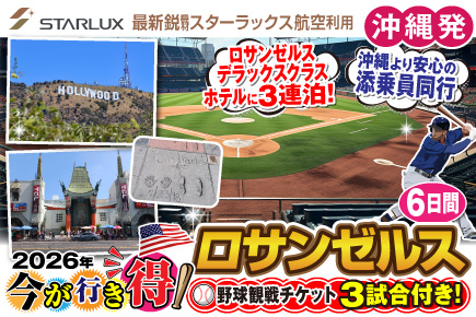 今が行き得!ロサンゼルス6日間《野球観戦チケット3試合付き!》