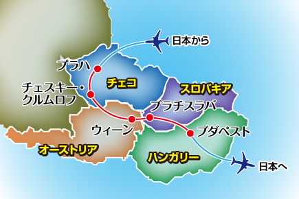 ヨーロッパの宝石箱 中欧4ケ国世界遺産紀行8日間map