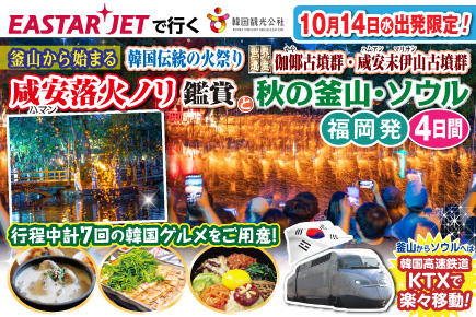 【10月14日出発限定】《釜山から始まる》韓国伝統の火祭り「咸安落火ノリ」鑑賞と秋の釜山・ソウル4日間