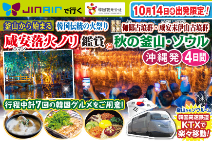 【10月14日出発限定】《釜山から始まる》韓国伝統の火祭り「咸安落火ノリ」鑑賞と秋の釜山・ソウル4日間