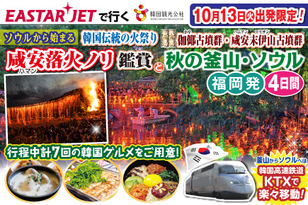 【10月13日出発限定】《ソウルから始まる》韓国伝統の火祭り「咸安落火ノリ」鑑賞と秋の釜山・ソウル4日間