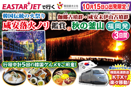 【10月15日出発限定】韓国伝統の火祭り「咸安落火ノリ」鑑賞と秋の釜山3日間