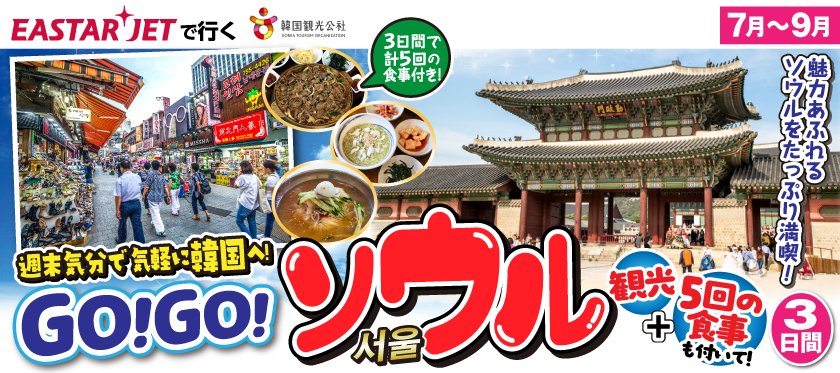 7月～9月〈イースター航空で就く〉GO!GO!ソウル3日間
