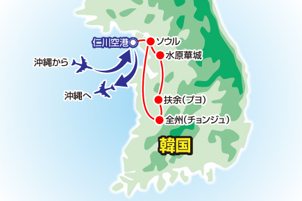 韓国が誇る世界遺産へご案内!!百済の古都・扶余(プヨ)/古都・全州とソウルを巡る4日間map