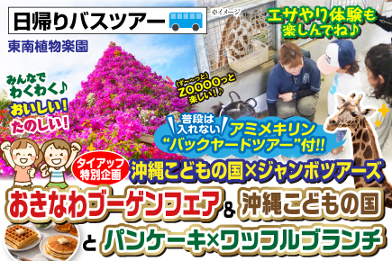 ワッフル×パンケーキブランチとおきなわブーゲンフェア＆沖縄こどもの国 (日帰りバスツアー)