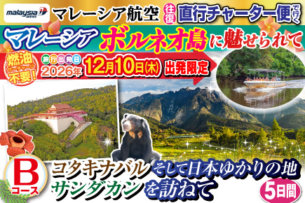 【12月10日限定出発】《Bコース》マレーシアボルネオ島コタキナバルそして日本ゆかりの地サンダカンを尋ねて5日間