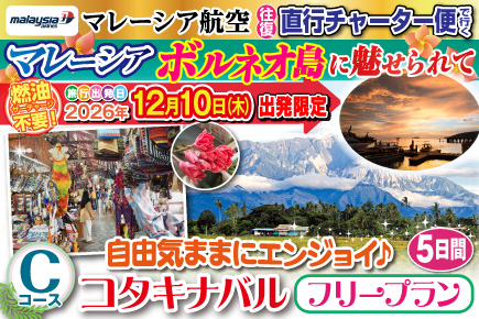 【12月10日限定出発】《Cコース》自由気ままにエンジョイ コタキナバル（フリープラン）5日間